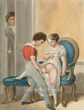 禁断とセクシー Painting - Espejo と The Tutor Par de acuarelas Georg Emanuel Opiz の風刺画 性的